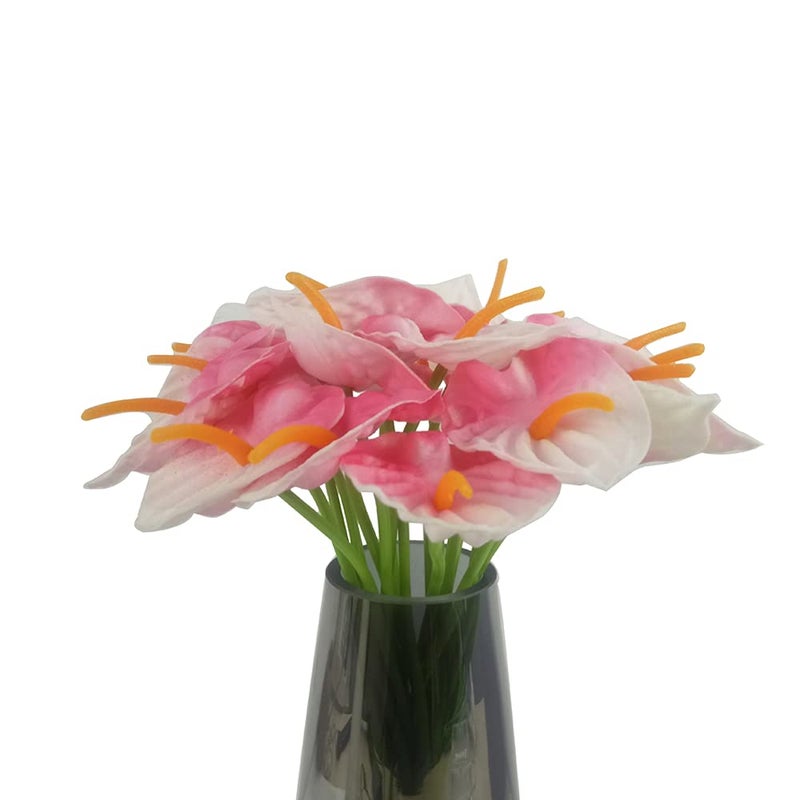 AntranStore 20Pcs Artificial Anthurium Flowers Real Touch Fake Flower for Home Decor Floral Arrangements Bouquets (Pink) - Image 3
